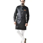 Black Velvet Bundi with Black Kurta and White Pajama – Combo Set