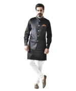 Black Velvet Bundi with Black Kurta and White Pajama – Combo Set