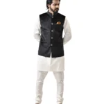 Black Velvet Bundi with White Kurta and White Pajama – Combo Set