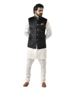 Black Velvet Bundi with White Kurta and White Pajama – Combo Set