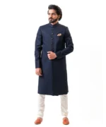Navy Blue Achkan with Mandarin Collar - Image 2