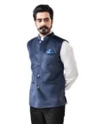 Navy Blue Velvet Bundi (Nehru Jacket)