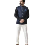Navy Blue Bundi with Black Shirt and White Pant – Combo Set