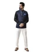 Navy Blue Bundi with Black Shirt and White Pant – Combo Set