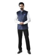 Navy Blue Velvet Bundi with White Shirt and Black Pant – Combo Set - Image 3