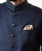 Navy Blue Achkan and White Churidar Pajama – Combo Set - Image 3