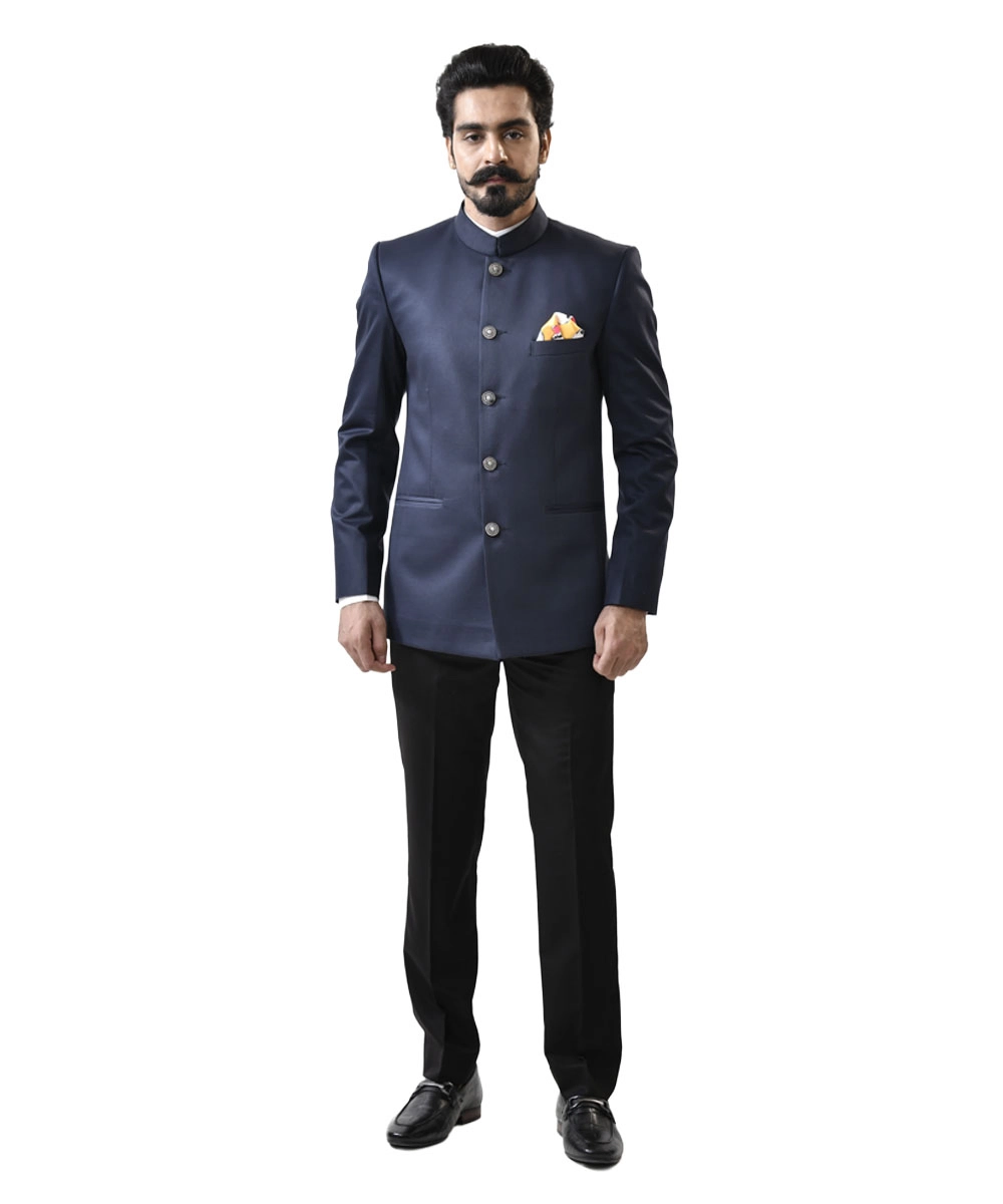 Navy-Blue-Bandhgala-with-Black-Pant-Combo-Set Navy Blue Bandhgala with Black Pant – Combo Set - Image 1