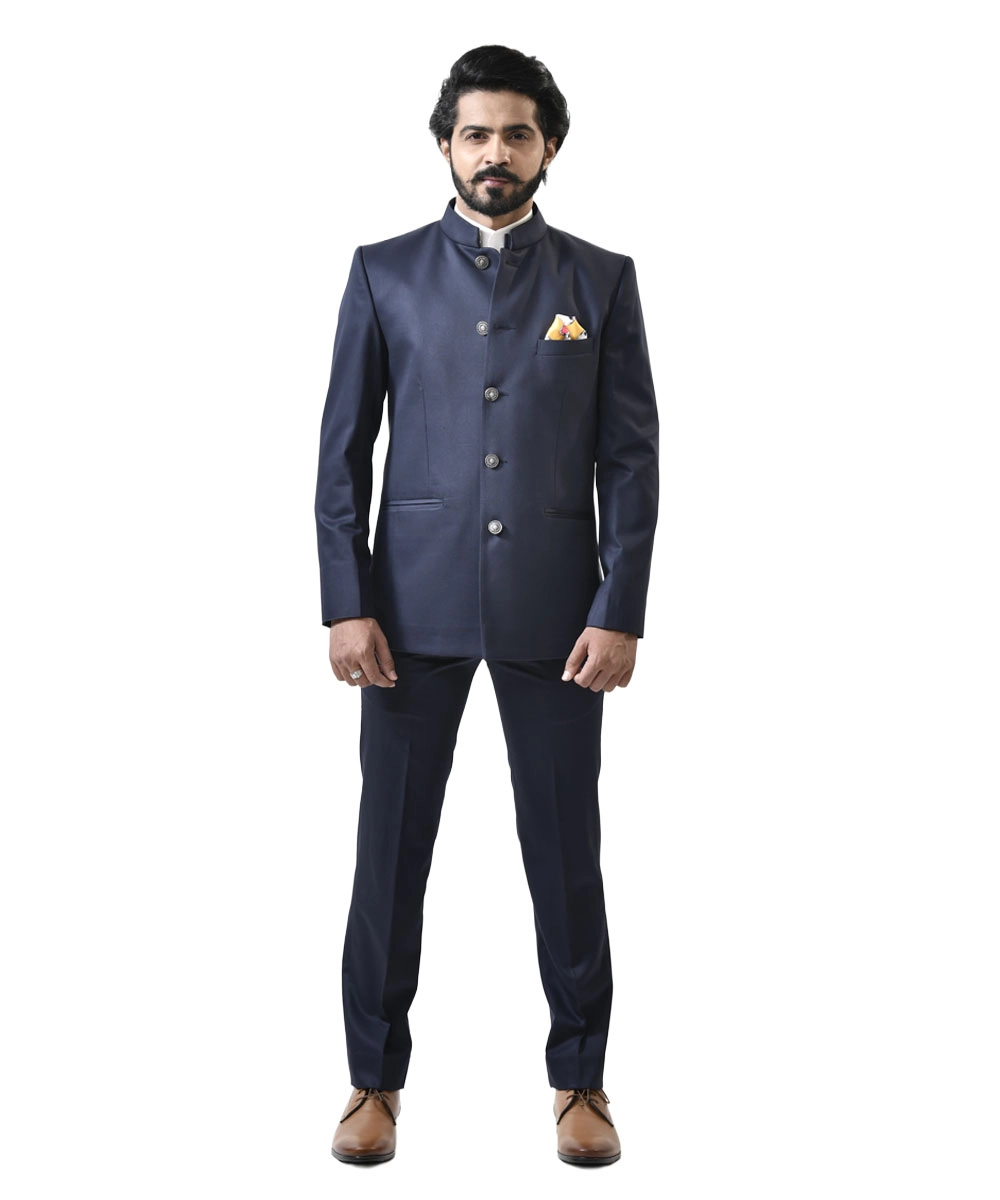 Navy-Blue-Bandhgala-with-Navy-Blue-Pant-Combo-Set Navy Blue Bandhgala with Navy Blue Pant – Combo Set - Image 1
