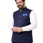 Navy Blue Nehru Jacket (Bundi) for Men Belly Comfort Fit
