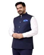 Navy Blue Nehru Jacket (Bundi) for Men Belly Comfort Fit