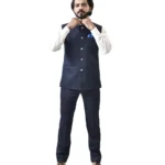 Navy Blue Bundi with White Shirt and Navy Blue Pant – Combo Set