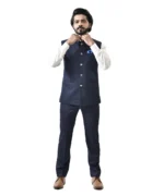 Navy Blue Bundi with White Shirt and Navy Blue Pant – Combo Set
