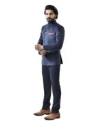 Navy Blue Velvet Bandhgala with Navy Blue Pant – Combo Set - Image 3