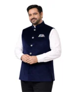 Navy Blue Velvet Nehru Jacket (Bundi) for Men Belly Comfort Fit