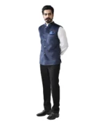 Navy Blue Velvet Bundi with White Shirt and Black Pant – Combo Set - Image 2