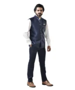 Navy Blue Velvet Bundi with White Shirt and Navy Blue Pant – Combo Set - Image 3