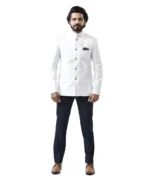 White Bandhgala with Navy Blue Pant – Combo Set - Image 3