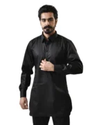 Black Cotton Kurta with Spread Collar