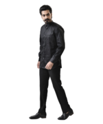 Black Mandarin Collar Shirt with Black Pant – Combo Set - Image 2