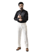 Black Mandarin Collar Shirt with White Pant – Combo Set - Image 2
