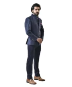Navy Blue Velvet Bandhgala with Navy Blue Pant – Combo Set - Image 2