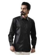 Black Cotton Shirt with Spread Collar - Image 2