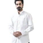 White Cotton Shirt with Mandarin Collar