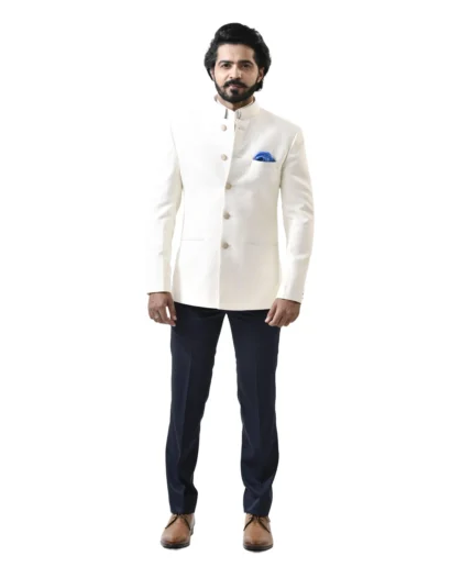 Cream Bandhgala with Navy Blue Pant – Combo Set