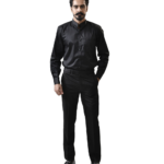 Black Mandarin Collar Shirt with Black Pant – Combo Set