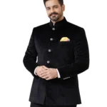 Black Velvet Bandhgala for Men Belly Comfort Fit