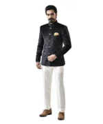 Black Velvet Bandhgala with White Pant – Combo Set