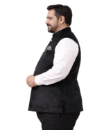 Black Velvet Nehru Jacket (Bundi) for Men Belly Comfort Fit - Image 2