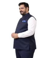 Navy Blue Nehru Jacket (Bundi) for Men Belly Comfort Fit - Image 2