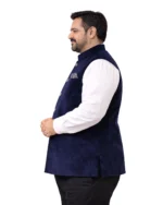 Navy Blue Velvet Nehru Jacket (Bundi) for Men Belly Comfort Fit - Image 2