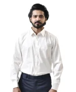 White Cotton Shirt with Spread Collar - Image 3