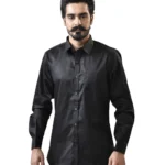 Black Cotton Shirt with Spread Collar