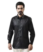 Black Cotton Shirt with Spread Collar