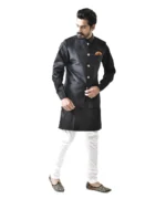 Black Velvet Bundi with Black Kurta and White Pajama – Combo Set - Image 2