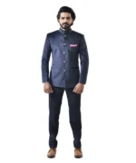 Navy Blue Velvet Bandhgala with Navy Blue Pant – Combo Set