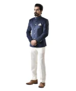 Navy Blue Velvet Bandhgala with White Pant – Combo Set - Image 2