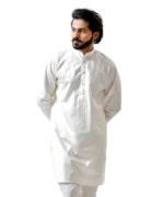 White Cotton Kurta with Mandarin Collar - Image 3