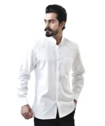 White Cotton Shirt with Mandarin Collar - Image 2