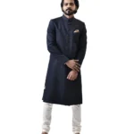 Navy Blue Achkan and White Churidar Pajama – Combo Set