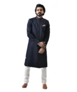 Navy Blue Achkan and White Churidar Pajama – Combo Set