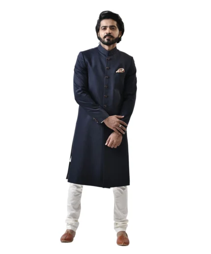 Navy Blue Achkan and White Churidar Pajama – Combo Set