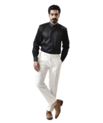 Black Mandarin Collar Shirt with White Pant – Combo Set