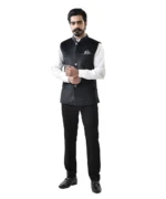 Black Velvet Bundi with White Shirt and Black Pant – Combo Set - Image 2