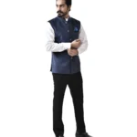 Navy Blue Velvet Bundi with White Shirt and Black Pant – Combo Set