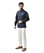 Navy Blue Bundi with Black Shirt and White Pant – Combo Set - Image 3