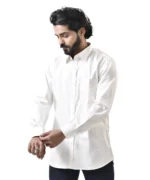 White Cotton Shirt with Spread Collar - Image 2